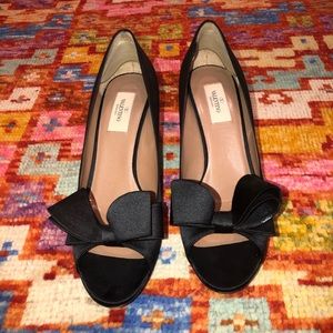 Satin Black Bow Valentino Heels